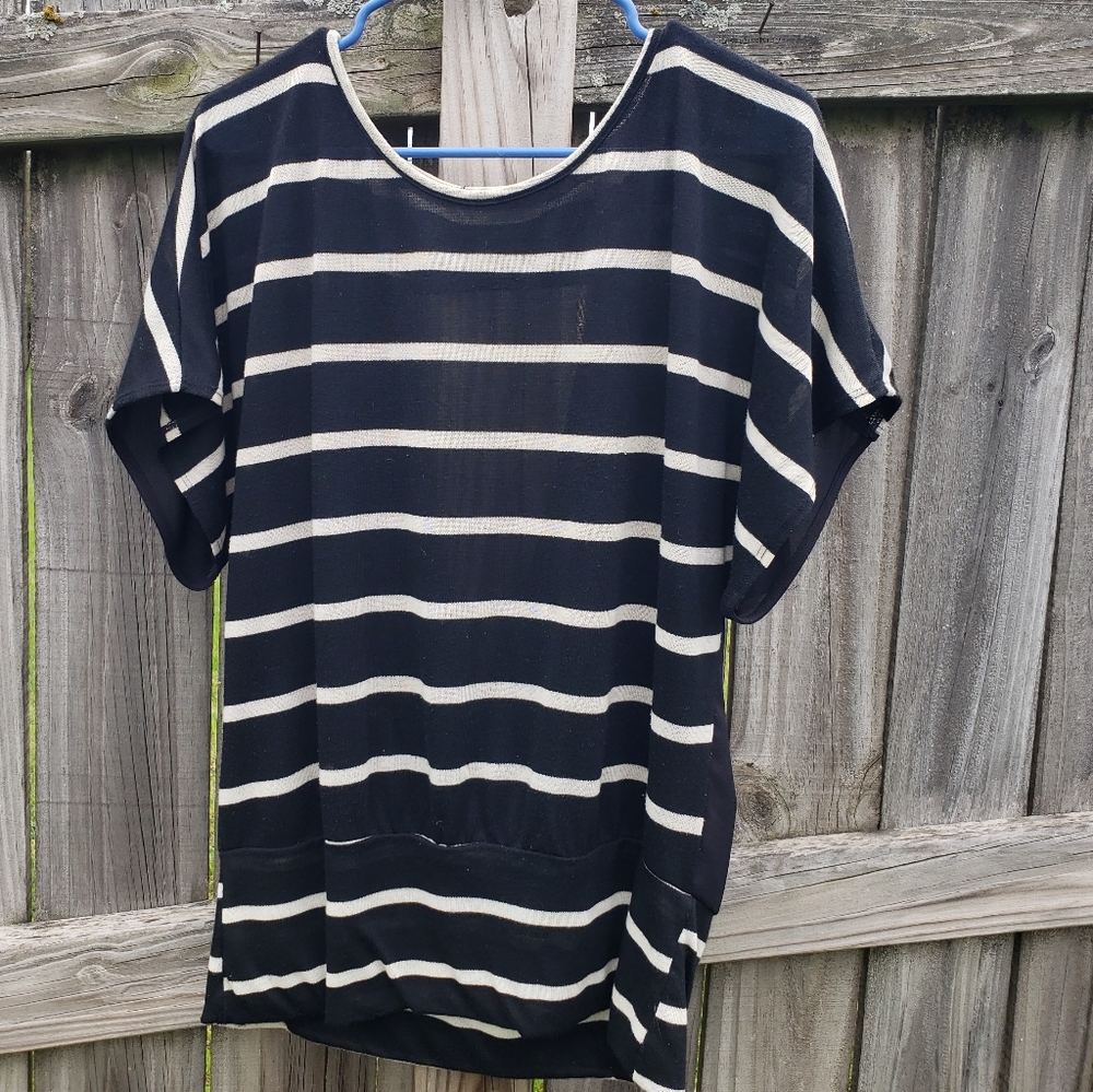 Black and Off White Striped Tunic